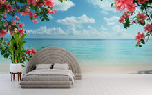 Load image into Gallery viewer, Tropical Beach Wallpaper Mural with Hibiscus Flowers – Island Paradise Wall Art – Ocean Coastal Floral Wallpaper – Summer Bedroom