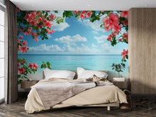 Load image into Gallery viewer, Tropical Beach Wallpaper Mural with Hibiscus Flowers – Island Paradise Wall Art – Ocean Coastal Floral Wallpaper – Summer Bedroom