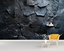 Load image into Gallery viewer, 3D Slate Texture Wallpaper – Dark Rock Stone Wall Mural for Living Room or Office – Realistic Industrial Wallpaper – Modern Black Stone Wall