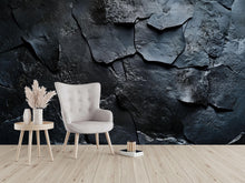 Load image into Gallery viewer, 3D Slate Texture Wallpaper – Dark Rock Stone Wall Mural for Living Room or Office – Realistic Industrial Wallpaper – Modern Black Stone Wall