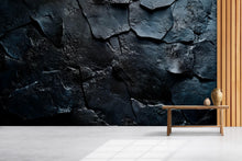 Load image into Gallery viewer, 3D Slate Texture Wallpaper – Dark Rock Stone Wall Mural for Living Room or Office – Realistic Industrial Wallpaper – Modern Black Stone Wall