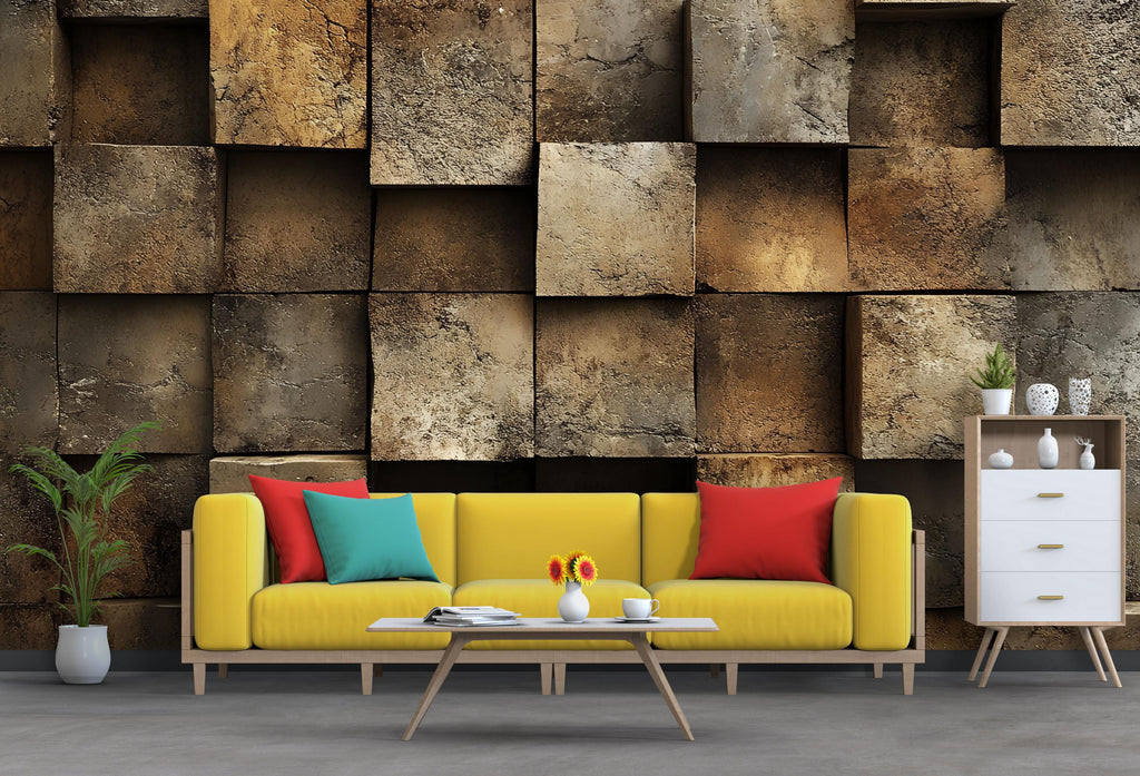 3D Texture Block Stone Wallpaper for Walls – Rustic Modern Faux Stone Wall Mural – Industrial Textured Wallpaper for Living Room Office