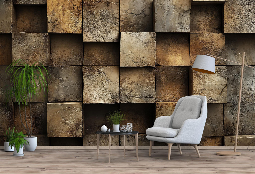 3D Texture Block Stone Wallpaper for Walls – Rustic Modern Faux Stone Wall Mural – Industrial Textured Wallpaper for Living Room Office