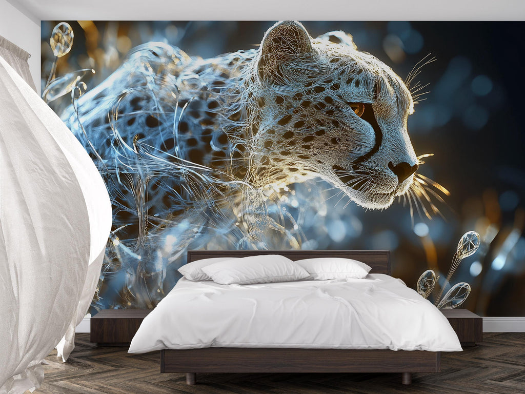 Futuristic Cheetah Wall Mural – Tech Jungle Animal Art for Modern Decor – Bold Birthday or Holiday Gift for Stylish Home Lovers