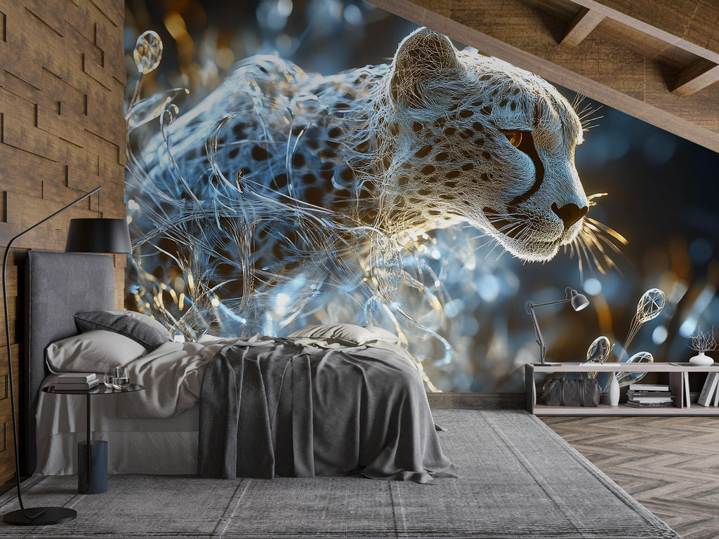 Futuristic Cheetah Wall Mural – Tech Jungle Animal Art for Modern Decor – Bold Birthday or Holiday Gift for Stylish Home Lovers