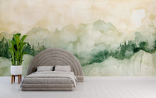 Load image into Gallery viewer, Watercolor Mountain Wall Mural – Minimalist Green Landscape Wallpaper – Stylish Nature Decor Gift – Artistic Bedroom or Holiday Accent