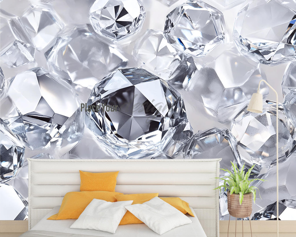 3D Diamond Wall Mural – Glam Crystal Gem Wallpaper – Luxury Decor Gift for Stylish Homes – Birthday or Holiday Sparkle Accent