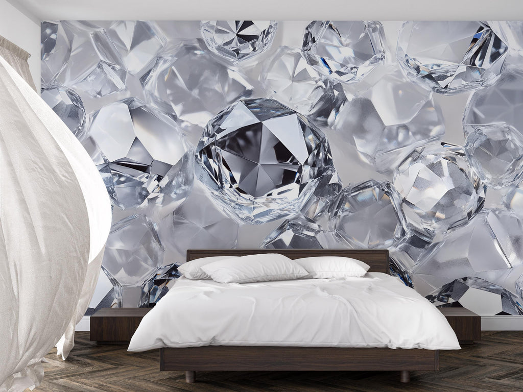 3D Diamond Wall Mural – Glam Crystal Gem Wallpaper – Luxury Decor Gift for Stylish Homes – Birthday or Holiday Sparkle Accent