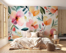 Load image into Gallery viewer, Watercolor Floral Wall Mural – Bright Botanical Wallpaper for Stylish Decor – Gift for Art Lovers – Birthday or Holiday Room Accent