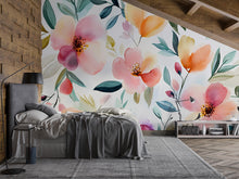 Load image into Gallery viewer, Watercolor Floral Wall Mural – Bright Botanical Wallpaper for Stylish Decor – Gift for Art Lovers – Birthday or Holiday Room Accent
