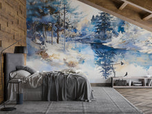 Load image into Gallery viewer, Winter Forest Watercolor Wall Mural – Artistic Nature Landscape Wallpaper – Holiday or Birthday Gift for Stylish Home Decor Lovers
