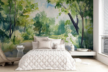 Load image into Gallery viewer, Watercolor Forest Path Wall Mural – Green Nature Landscape Wallpaper – Artistic Home Decor Gift for Birthday or Holiday Interior Style