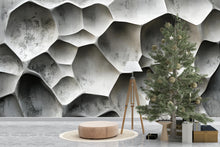 Load image into Gallery viewer, 3D Honeycomb Concrete Texture Wallpaper – Abstract Modern Wall Mural for Living Room, Office or Loft | Industrial Wall Decor