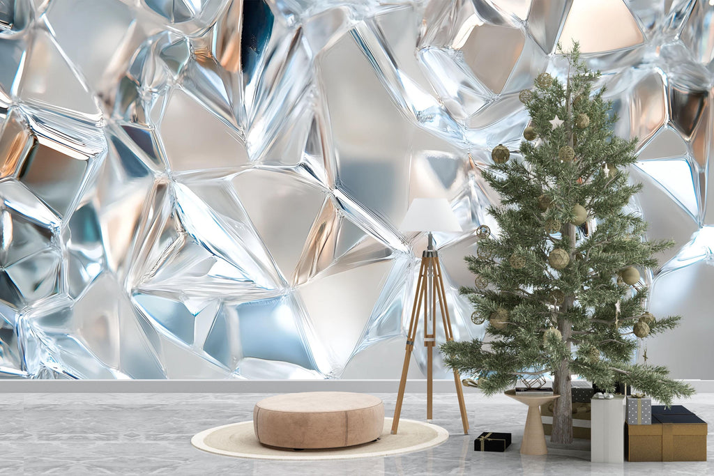 3D Crystal Ice Shard Wallpaper – Abstract Textured Glass Wall Mural for Modern Interiors | Cool Blue Wall Art for Office, Bedroom, Loft