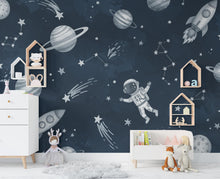 Load image into Gallery viewer, Space watercolor Wall Decal | Astronaut Space Wall Mural | Outer Space Wallpaper | Stars and Planets Wall Art | Astronomy Room Decor 736RS