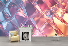 Load image into Gallery viewer, 3D Holographic Crystal Wallpaper – Iridescent Glass Textured Wall Mural in Pink Purple &amp; Blue | Modern Peel and Stick Wall Art