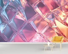 Load image into Gallery viewer, 3D Holographic Crystal Wallpaper – Iridescent Glass Textured Wall Mural in Pink Purple &amp; Blue | Modern Peel and Stick Wall Art