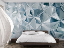 Load image into Gallery viewer, 3D Geometric Crystal Wallpaper – Silver Blue Prism Wall Mural | Faceted Texture Peel &amp; Stick Wall Decor | Modern Abstract Accent Wall