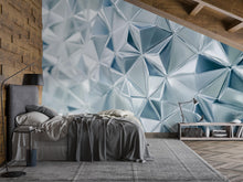 Load image into Gallery viewer, 3D Geometric Crystal Wallpaper – Silver Blue Prism Wall Mural | Faceted Texture Peel &amp; Stick Wall Decor | Modern Abstract Accent Wall