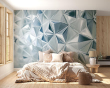 Load image into Gallery viewer, 3D Geometric Crystal Wallpaper – Silver Blue Prism Wall Mural | Faceted Texture Peel &amp; Stick Wall Decor | Modern Abstract Accent Wall