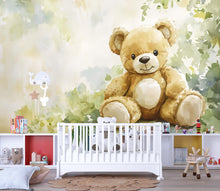 Load image into Gallery viewer, Watercolor Teddy Bear Nursery Mural – Cozy Baby Room Wall Art – Sweet Kids Decor Gift for Birthday or Holiday