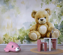 Load image into Gallery viewer, Watercolor Teddy Bear Nursery Mural – Cozy Baby Room Wall Art – Sweet Kids Decor Gift for Birthday or Holiday