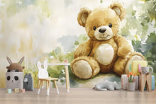 Load image into Gallery viewer, Watercolor Teddy Bear Nursery Mural – Cozy Baby Room Wall Art – Sweet Kids Decor Gift for Birthday or Holiday