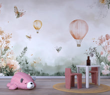 Load image into Gallery viewer, Watercolor Hot Air Balloon Nursery Mural – Baby Room Wall Art – Holiday or Birthday Gift for Gender Neutral Nursery Decor
