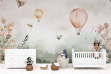Load image into Gallery viewer, Watercolor Hot Air Balloon Nursery Mural – Baby Room Wall Art – Holiday or Birthday Gift for Gender Neutral Nursery Decor