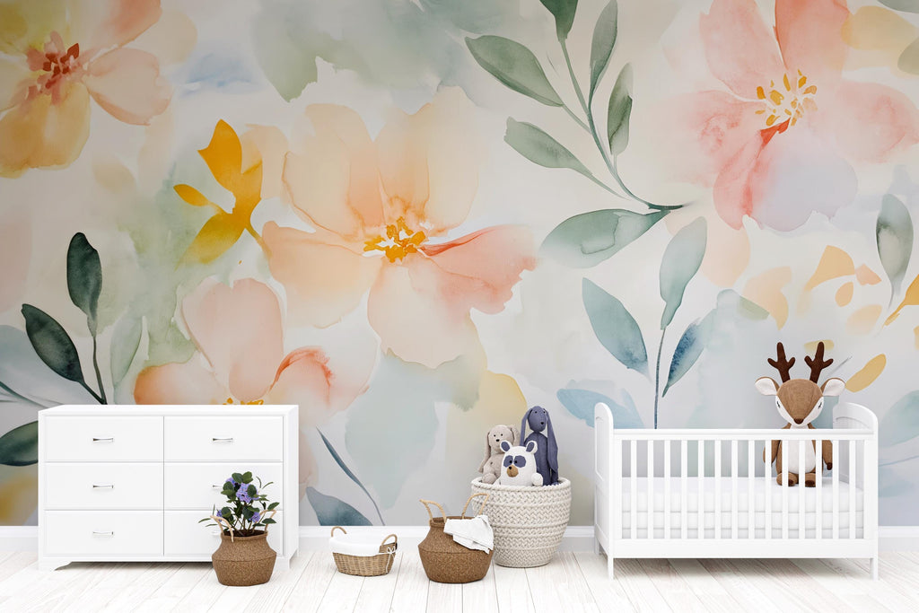 Watercolor Swing Girl Nursery Mural – Whimsical Baby Room Decor – Birthday or Holiday Baby Gift for Nursery or Kids Room