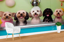 Load image into Gallery viewer, Dog Grooming Salon Wallpaper – Adorable Dog Bubble Bath Mural for Pet Spa, Groomer Backdrop, Pet Salon Decor – Cute Dog Wash Wall Art Wall