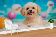 Load image into Gallery viewer, Bubble Bath Dog Wall Mural – Grooming Salon Wallpaper for Pet Spa &amp; Dog Wash Decor | Cute Puppy Wall Art for Groomers, Vet Clinics