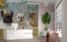 Load image into Gallery viewer, Whimsical Dog Spa Wallpaper For Pet Grooming Salon Wall Decor – French Bulldog Bubble Bath Mural – Cute Dog Grooming Poster For Dog Spa Wall