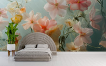 Load image into Gallery viewer, 3D Floral Wall Mural – Elegant Flower Wallpaper for Bedroom | Pastel Botanical Decor | Modern Peel &amp; Stick Art | Stylish Gift for Her