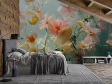 Load image into Gallery viewer, 3D Floral Wall Mural – Elegant Flower Wallpaper for Bedroom | Pastel Botanical Decor | Modern Peel &amp; Stick Art | Stylish Gift for Her
