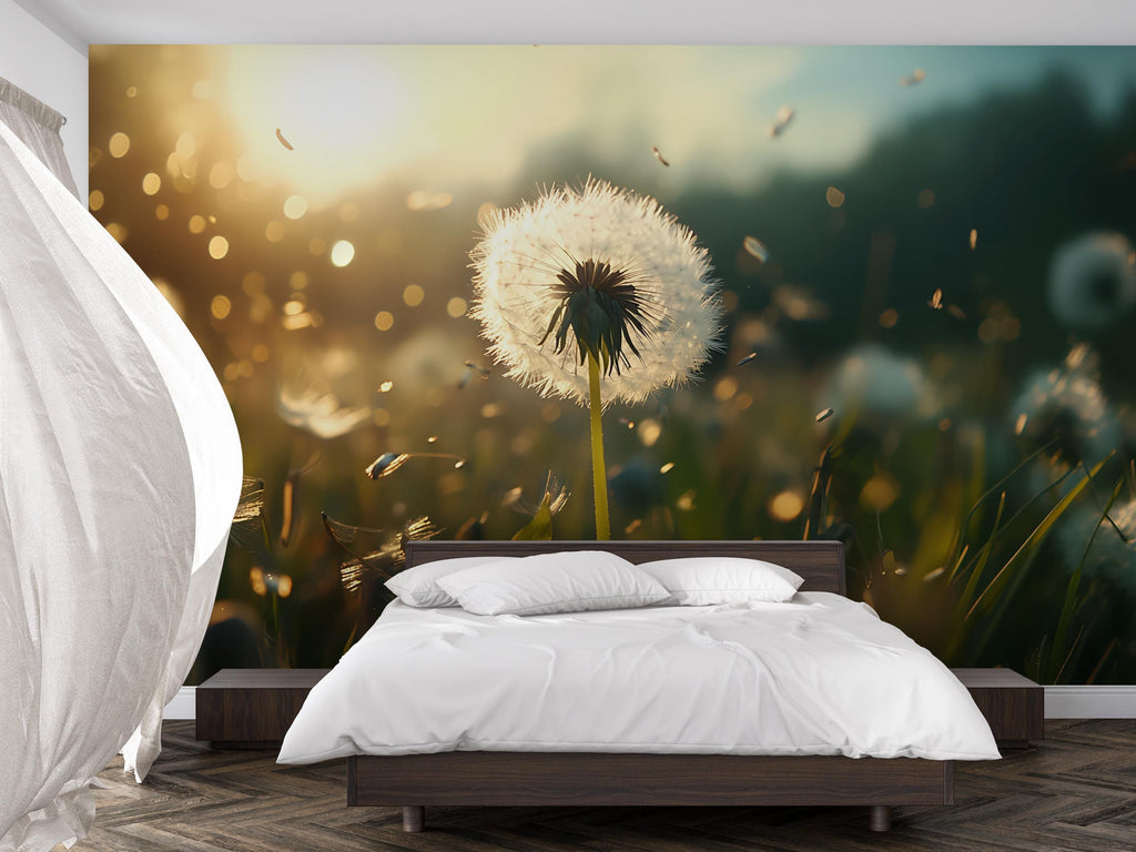 3D Dandelion Wall Mural – Nature Wallpaper for Bedroom | Modern Peel & Stick Botanical Art | Serene Decor Gift | Custom Photo Mural