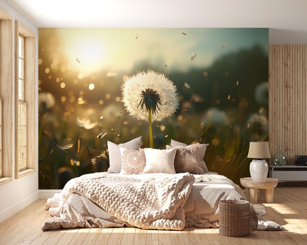 3D Dandelion Wall Mural – Nature Wallpaper for Bedroom | Modern Peel & Stick Botanical Art | Serene Decor Gift | Custom Photo Mural