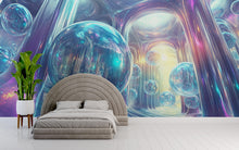 Load image into Gallery viewer, 3D Futuristic Glass Bubble Wall Mural | Modern Stylish Room Decor | Luxury 3D Effect Wallpaper | Unique Art Wallcovering | Living Room
