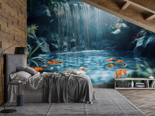 Load image into Gallery viewer, 3D Waterfall Koi Pond Bedroom Mural - Tranquil Nature Wall Art - Modern Home Decor for Relaxation - Stylish Gift for Birthday or Holidays