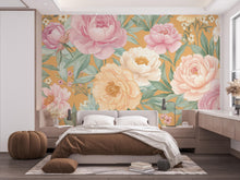 Load image into Gallery viewer, Pastel Peony Wallpaper Mural – Hand-Painted Watercolor Spring Garden Wall Art Full Bloom Floral Wall Decor for Bedroom Event Backdrop 739RS