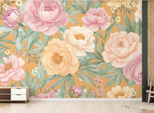 Load image into Gallery viewer, Pastel Peony Wallpaper Mural – Hand-Painted Watercolor Spring Garden Wall Art Full Bloom Floral Wall Decor for Bedroom Event Backdrop 739RS