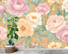 Load image into Gallery viewer, Pastel Peony Wallpaper Mural – Hand-Painted Watercolor Spring Garden Wall Art Full Bloom Floral Wall Decor for Bedroom Event Backdrop 739RS