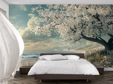 Load image into Gallery viewer, 3D Cherry Blossom Ocean Bedroom Mural - Tranquil Nature Wall Art - Modern Bedroom Decor for Relaxation - Stylish Gift for Birthdays