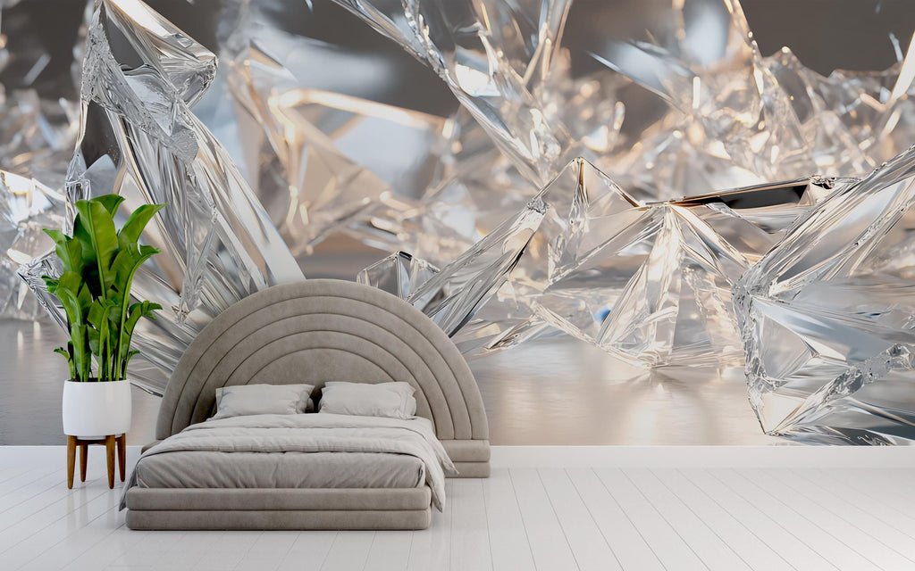 3D Crystal Shards Bedroom Mural - Modern Abstract Wall Art - Luxury Bedroom Decor - Unique Gift for Birthday or Holiday