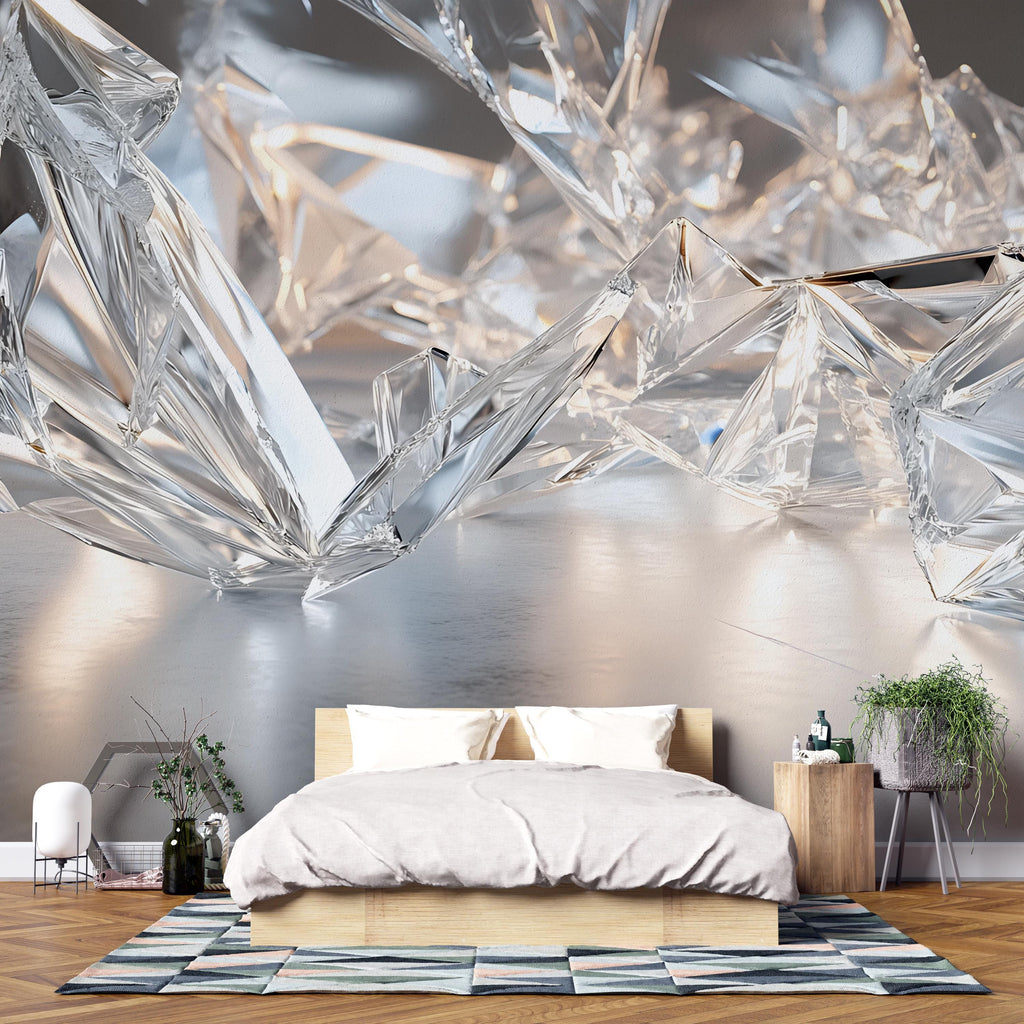 3D Crystal Shards Bedroom Mural - Modern Abstract Wall Art - Luxury Bedroom Decor - Unique Gift for Birthday or Holiday