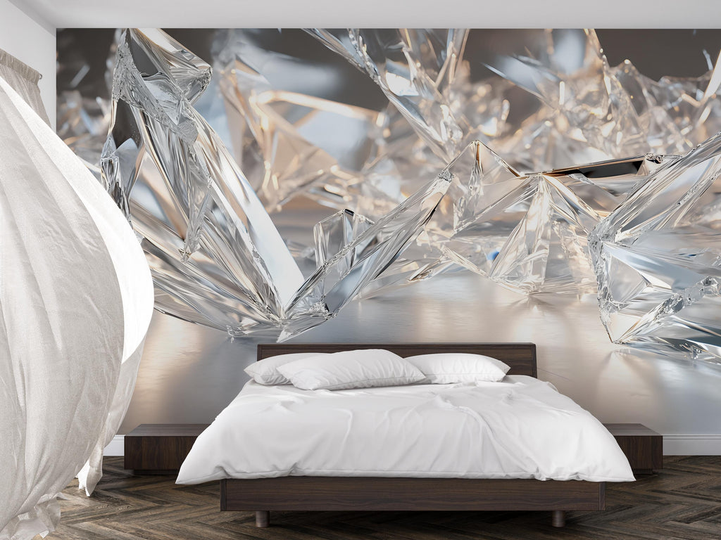 3D Crystal Shards Bedroom Mural - Modern Abstract Wall Art - Luxury Bedroom Decor - Unique Gift for Birthday or Holiday