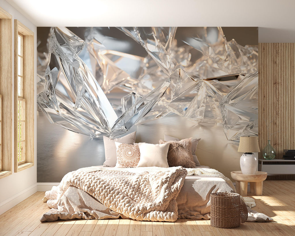 3D Crystal Shards Bedroom Mural - Modern Abstract Wall Art - Luxury Bedroom Decor - Unique Gift for Birthday or Holiday