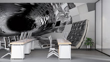 Load image into Gallery viewer, 3D Black and White Tunnel Mural - Modern Abstract Office Decor - Stylish Wall Art for Creative Spaces - Unique Birthday or Holiday Gift