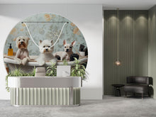 Load image into Gallery viewer, Dog Grooming Wall Mural With Cute Dogs In Bathtub And Floral Background | Vintage Pet Spa Wallpaper | Grooming Salon Decor For Pet Lovers