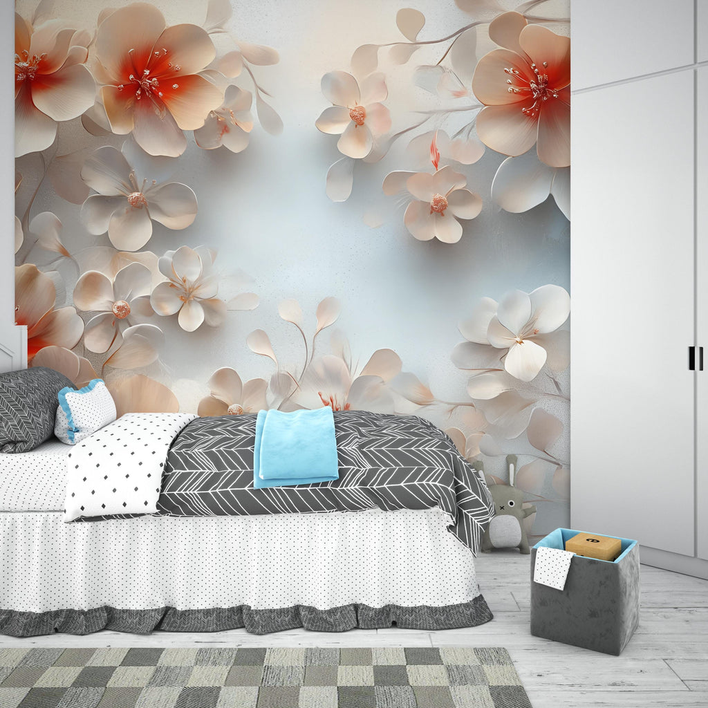 3D Floral Bedroom Mural - Modern Blooming Wall Art - Luxury Nature Decor - Stylish Gift for Birthdays, Holidays, or Home Makeovers